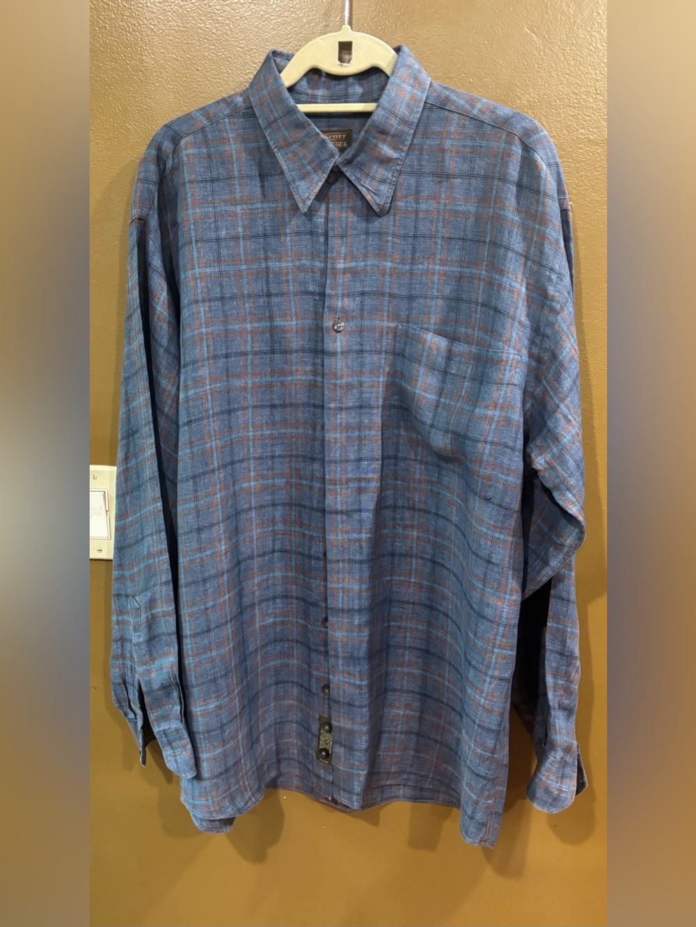 Scott Barber Button Up Shirt L Multicolor 100% Linen Plaid Long Sleeve Preowned